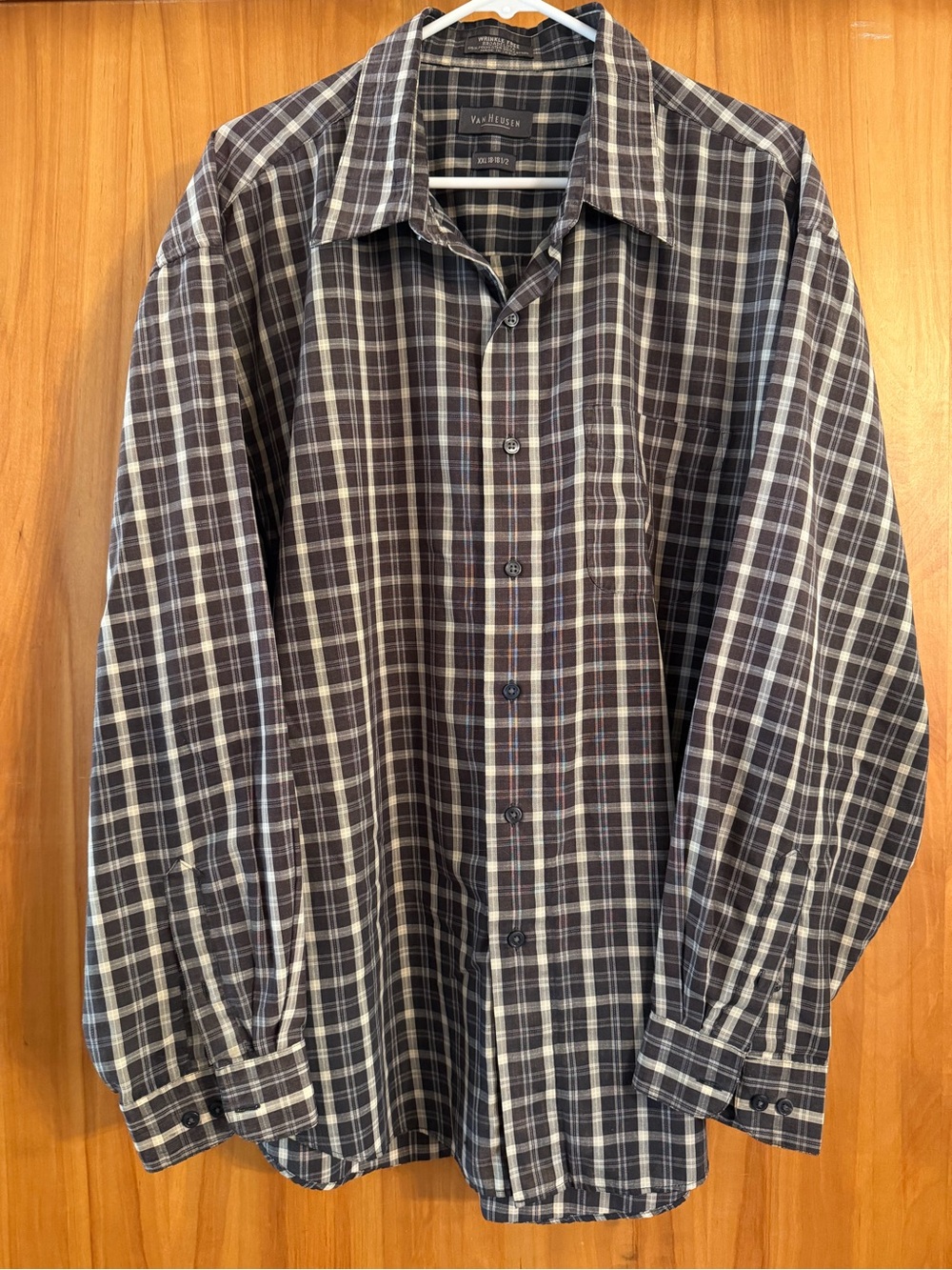 Van Heusen Men’s Brown and Cream Plaid Button-Down Shirt